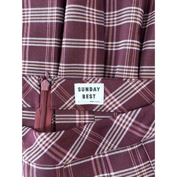 Aritzia Sunday Best Womens Skirt Red Mini Box Pleat Plaid Academia Grunge Size 2 - Picture 4 of 10